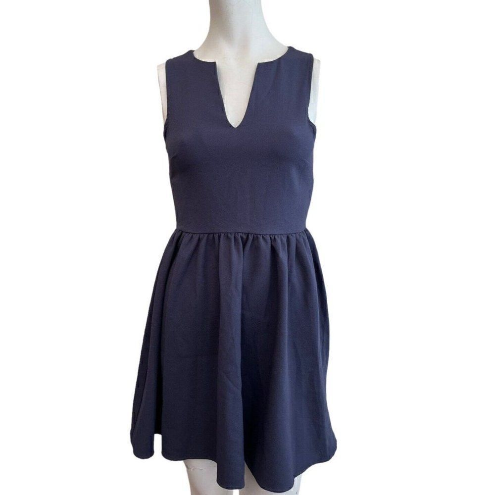 The Impeccable Pig Small Blue Sleeveless Dress Casual Fit Flare Gold Zipper
